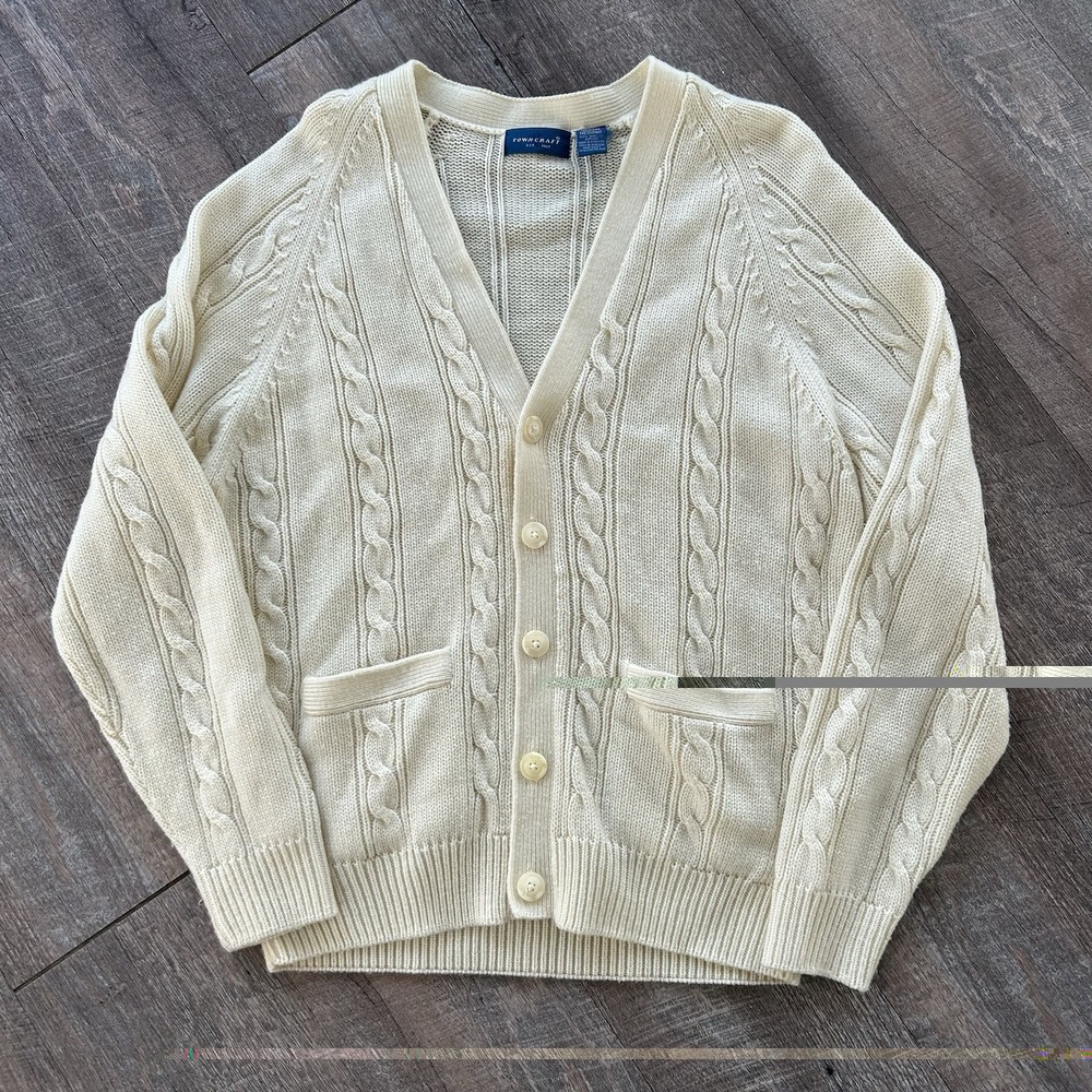 TOWNCRAFT Cable Knit Acrylic Cardigan Men's M Sweater VTG 90s Granddad Golf